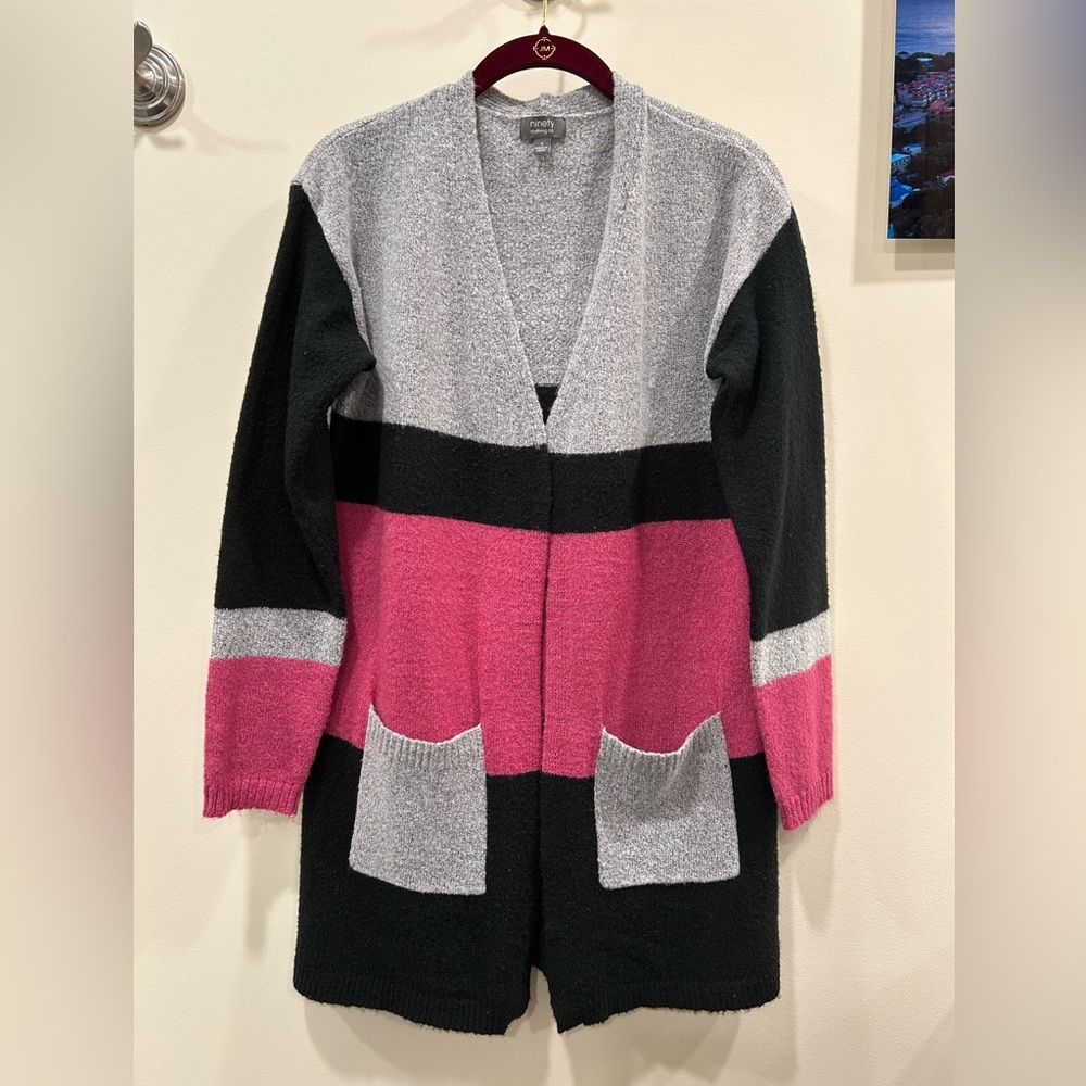 Ninety Clothing Co Pink and Gray Open Front Cardigan